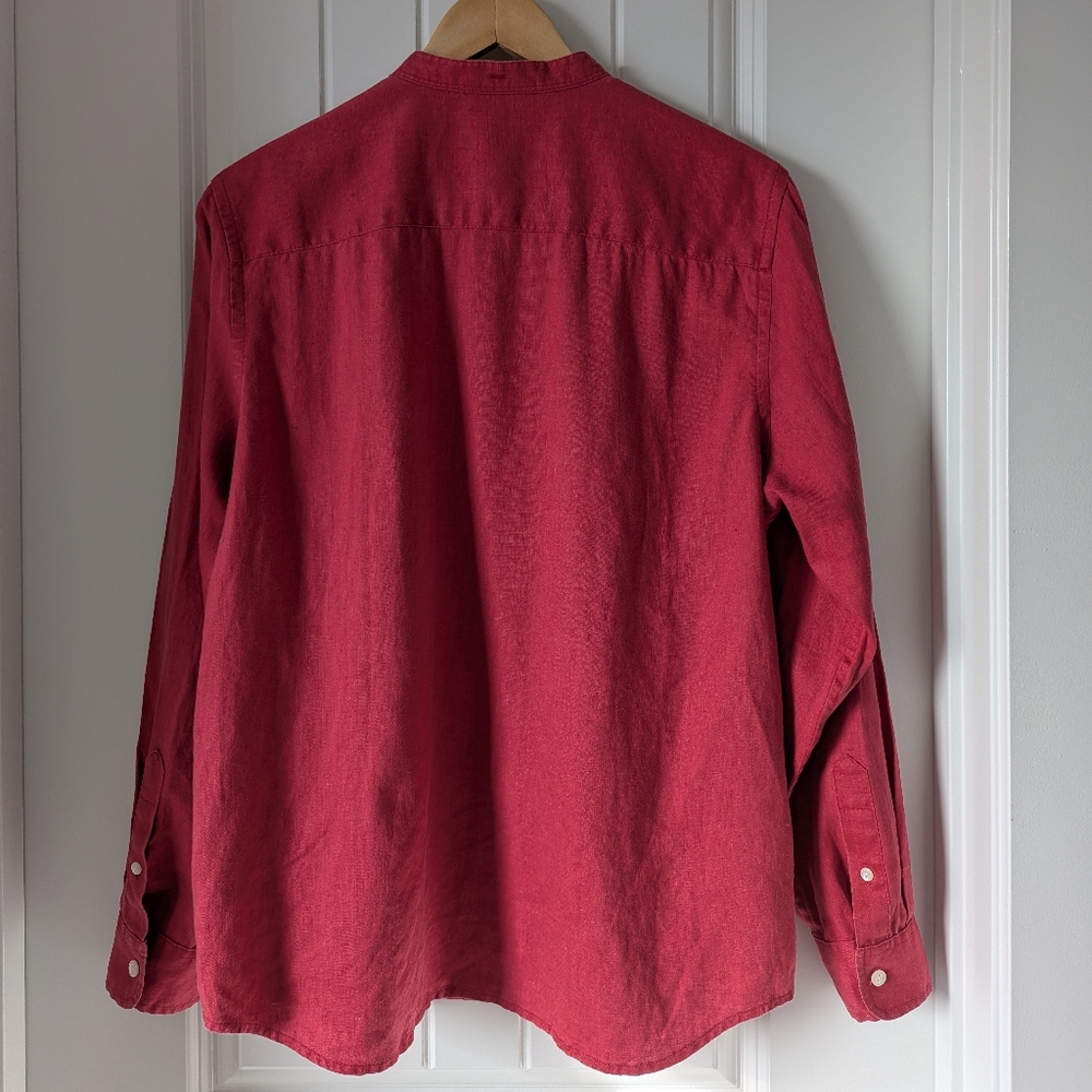 Ralph Lauren Red Linen Button-Front Pintuck Blouse Size Large - Picture 6 of 9